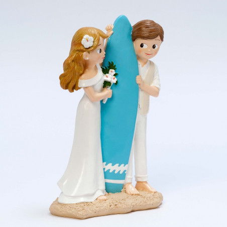 Figura de bolo dos noivos surfistas 13 5 x 19cm.