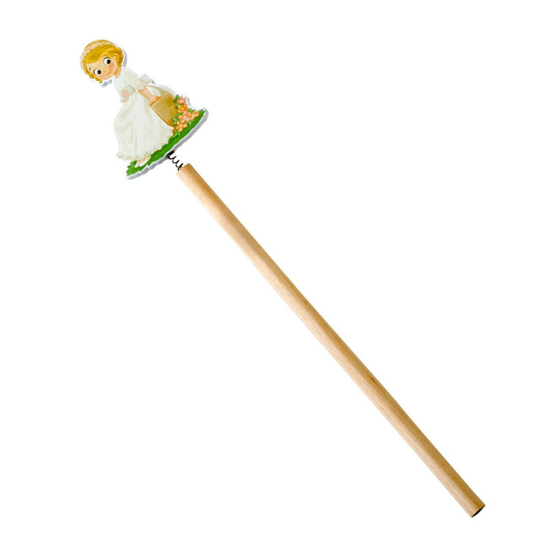 Lápis de comunhão de madeira com figura de menina