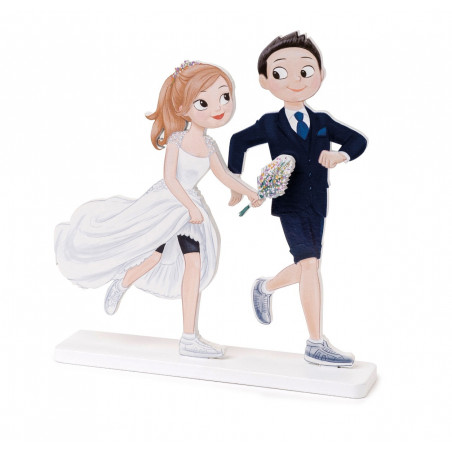Figura de tortas de madeira noivos corredores de corrida