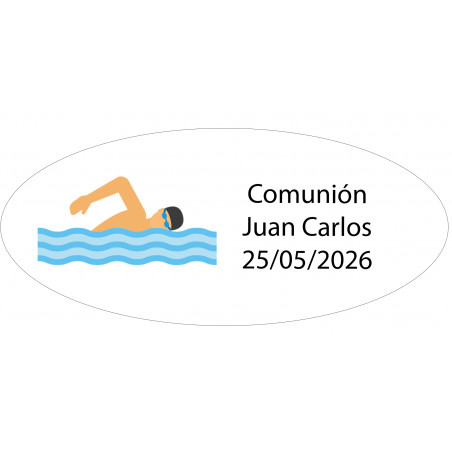 Adesivo ovalado de natação personalizado com nome e data