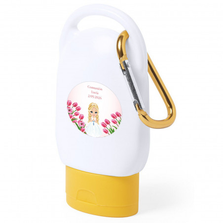Protetor solar de bolso com adesivo personalizado para apresentação de comunhão