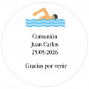 Adesivo redondo de 5 cm personalizado com nomes, data e frase de agradecimento
