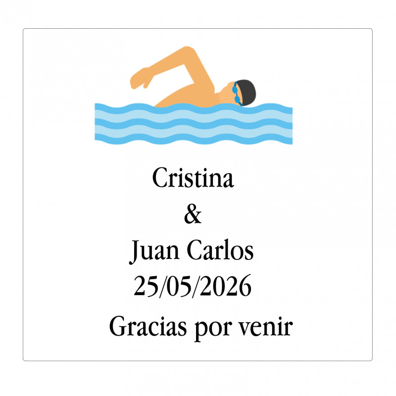 Adesivo quadrado de 5cm personalizado com nome, data e frase de agradecimento