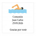 Adesivo quadrado de 5cm personalizado com nome, data e frase de agradecimento