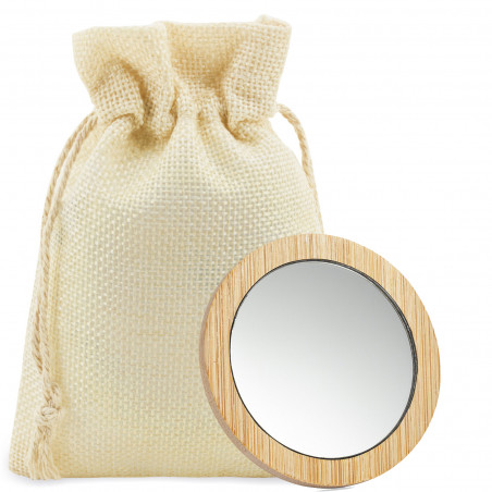 Espelho de bolso de madeira com bolsa de apresentação rústica