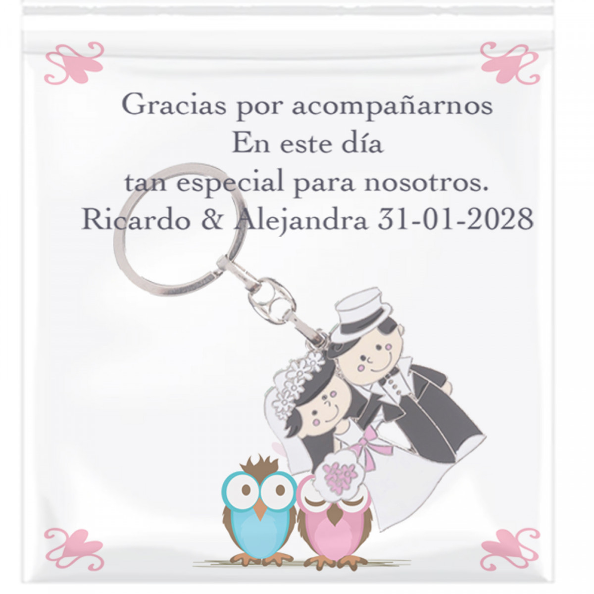 Chaveiro noivos recém-casados com cartão personalizado