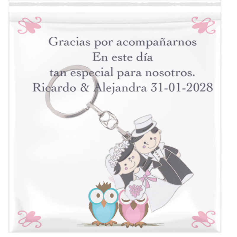Chaveiro noivos recém-casados com cartão personalizado