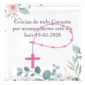 Rosário de borracha na cor rosa apresentado com cartão personalizado