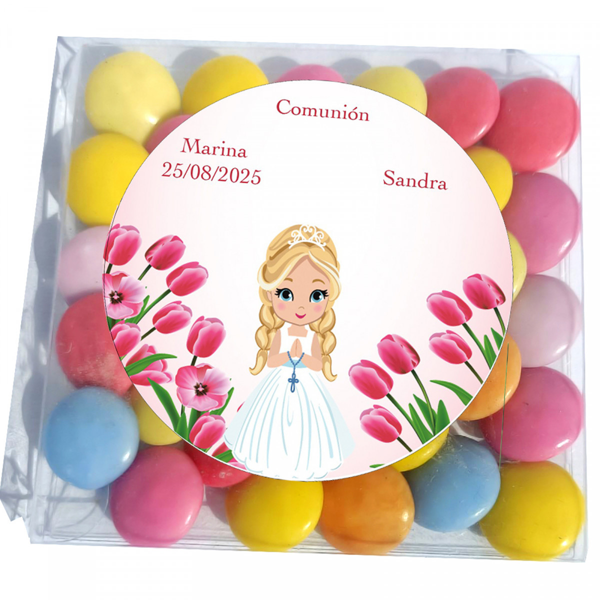Lacasitos em caixa de apresentação personalizada para comunhão