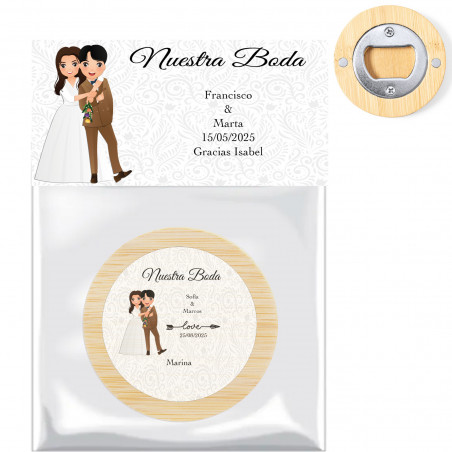 Abridor de garrafas personalizado para apresentação de casamento