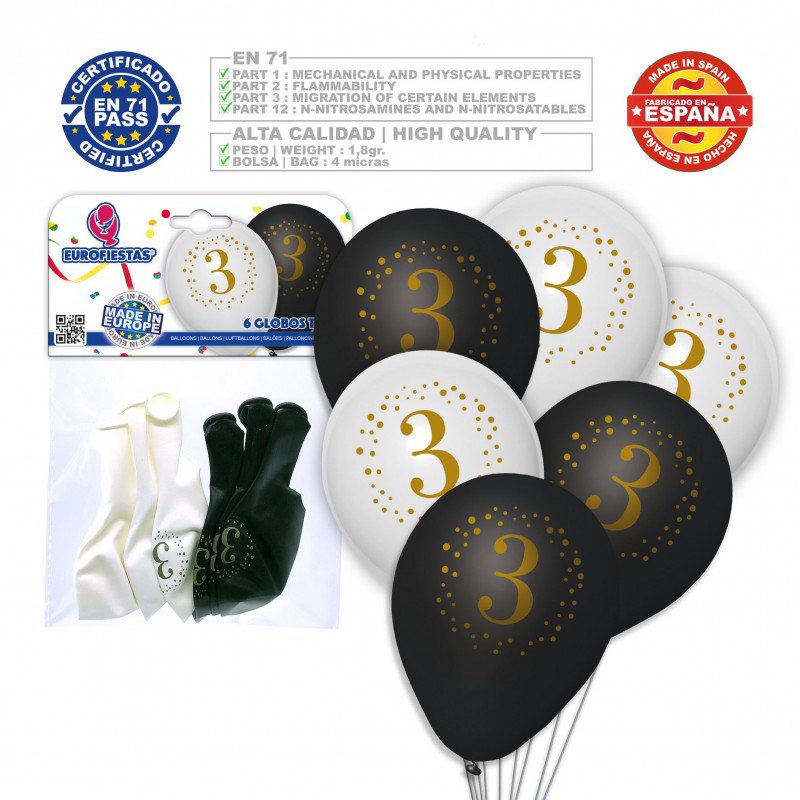 Balões estampados 3 preto branco