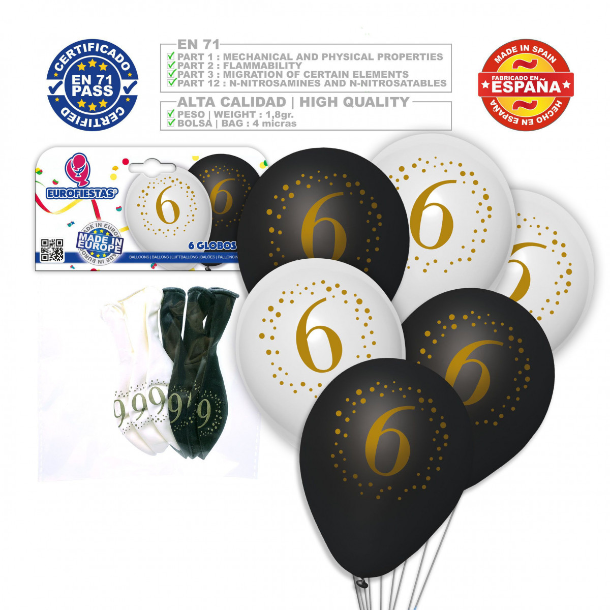 Balões estampados 6 preto branco