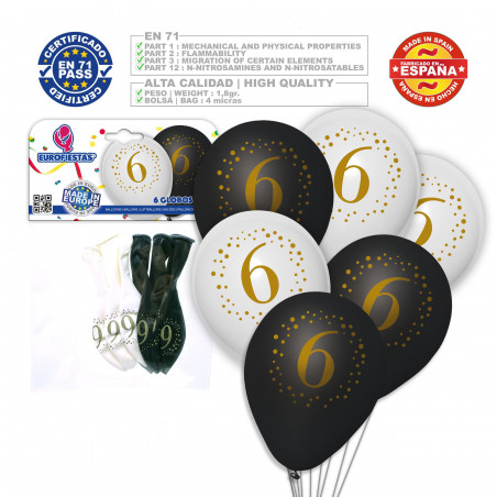 Balões estampados 6 preto branco