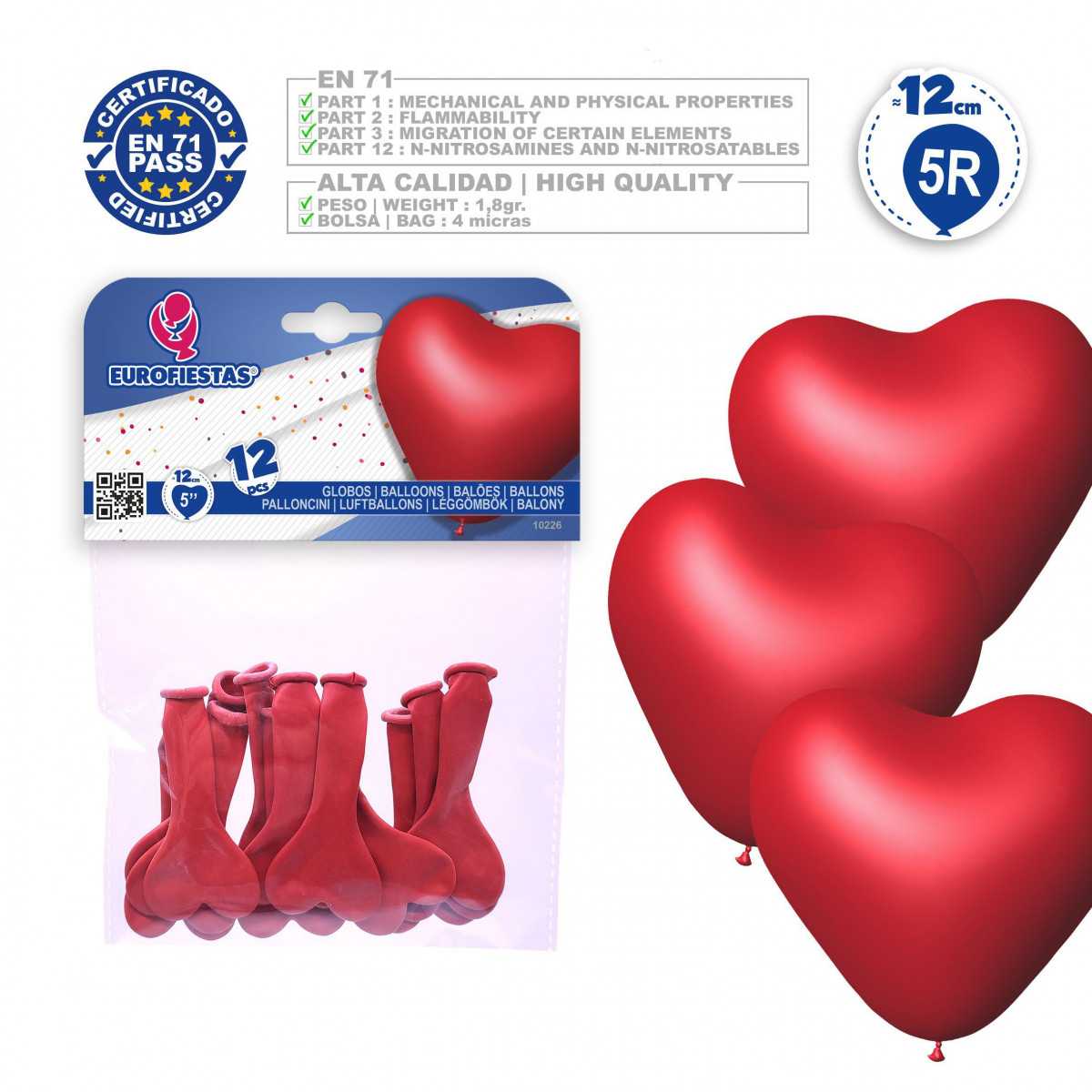Balões 5r 12 coração vermelho