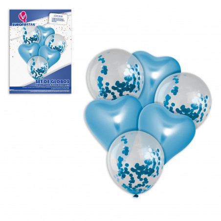 Conjunto de balões cromo coração azul.