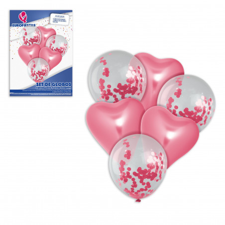 Conjunto de balões cromados coração rosa.