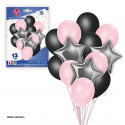 Conjunto de 13 balões de foil com estrelas rosa e prata