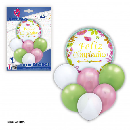 Conjunto de balões de feliz aniversário verde rosa