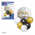 Conjunto de balões feliz aniversário ouro negro