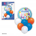Conjunto de balões feliz aniversário azul laranja.