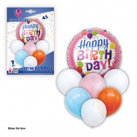 Conjunto de balões de feliz aniversário rosa laranja