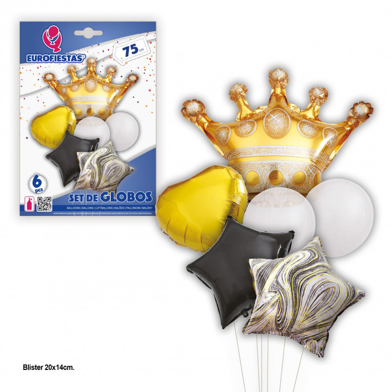 Conjunto de globos corona e estrelas.