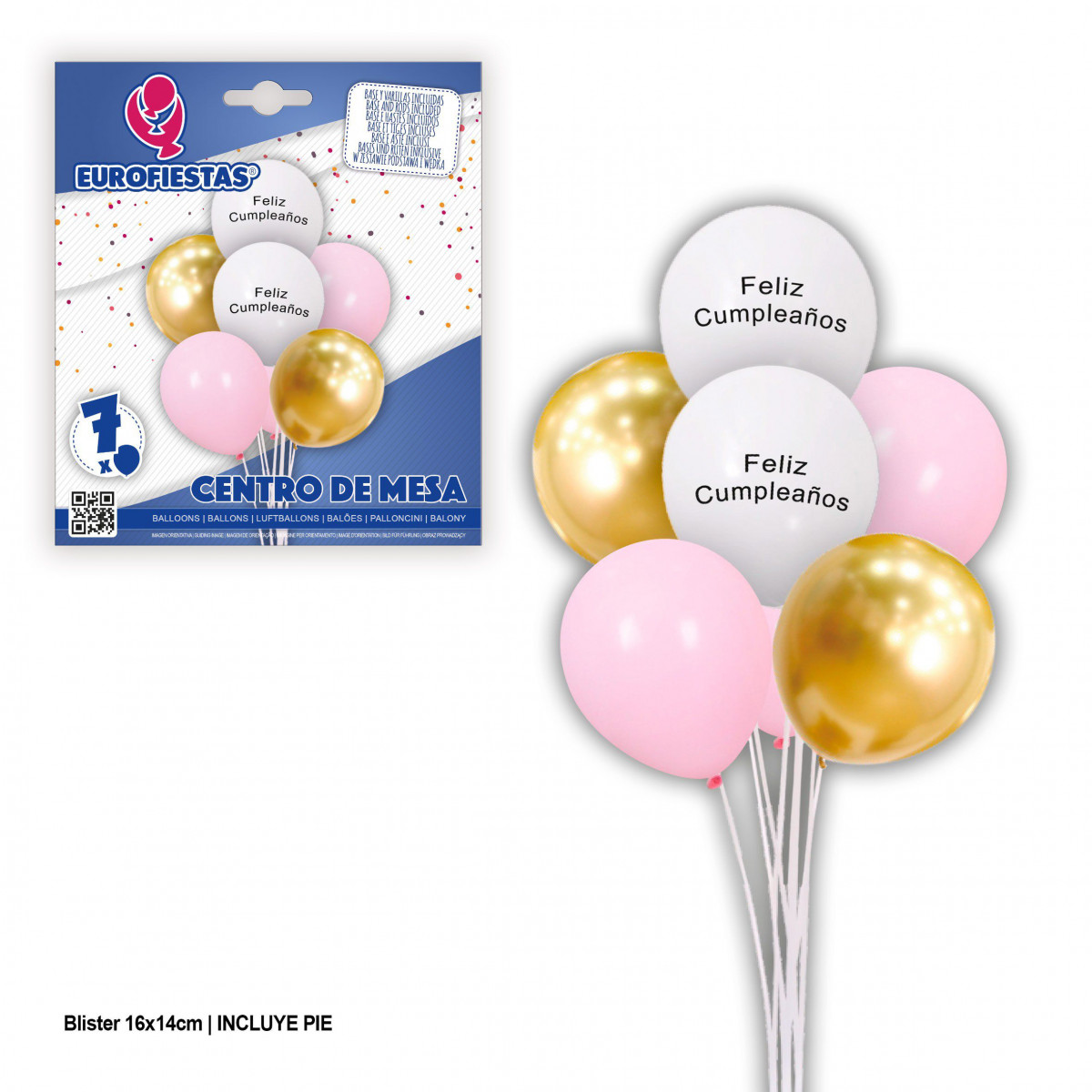 Conjunto de balões feliz aniversário branco rosa ouro.