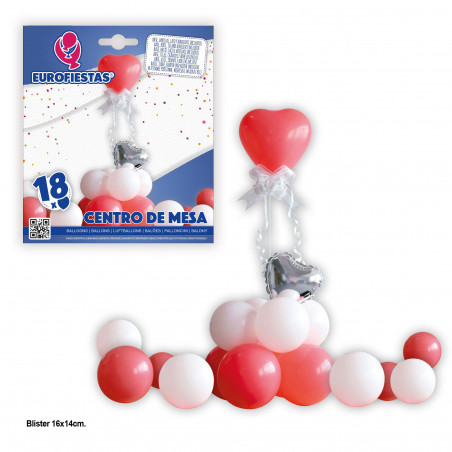 Conjunto de balões de coração vermelho e branco