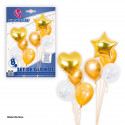 Conjunto de balões estrela e coração dourado.