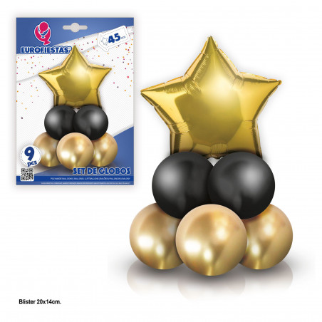 Conjunto de 8 balões cromados com estrela dourada