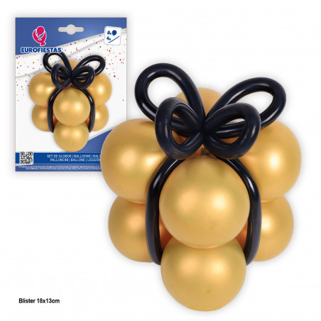 Balões em forma de laço preto dourado para presente