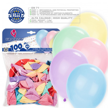 100 balões 10r cores pastéis sortidas