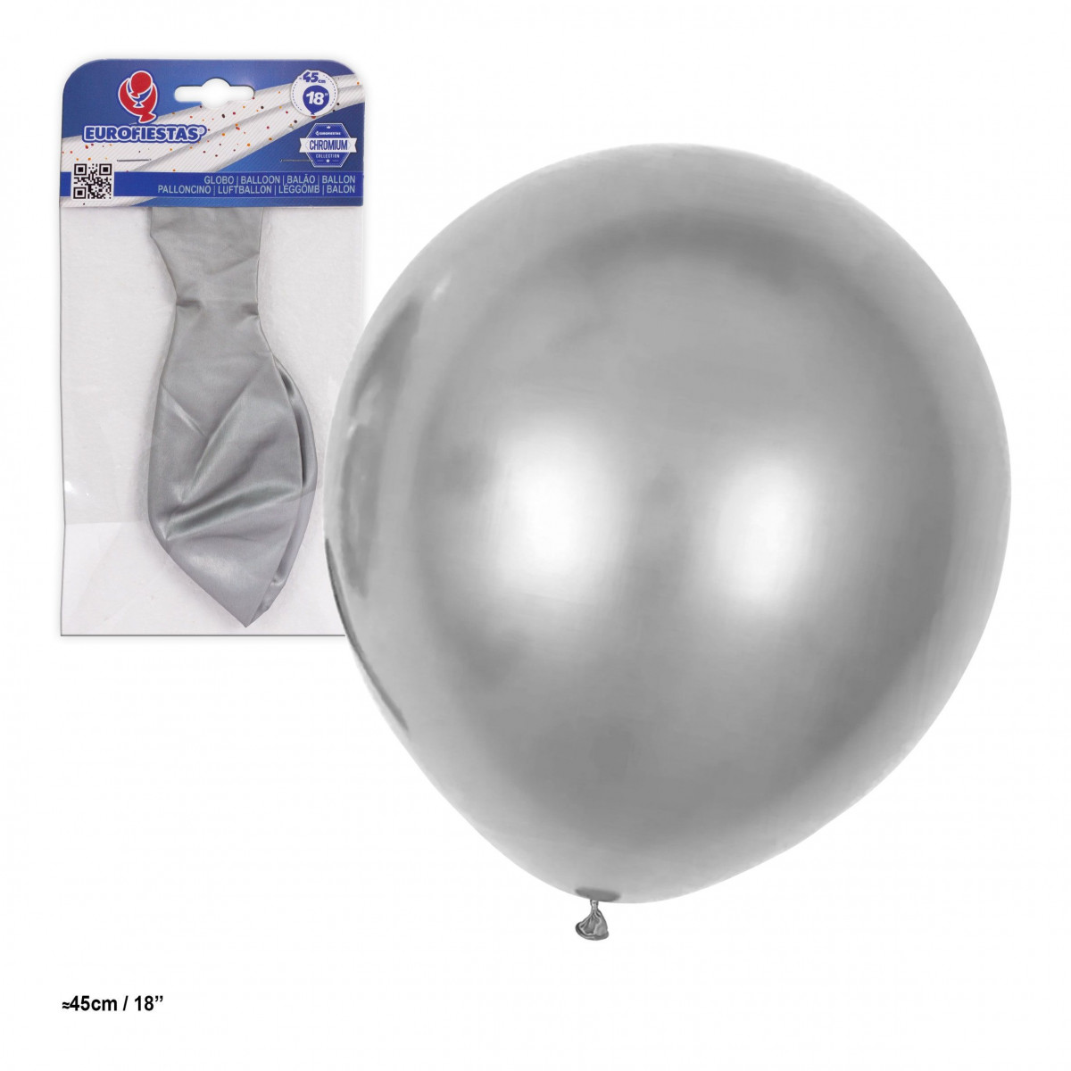 Globo de látex metalizado 18 45cm prata