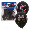 Globos 6 impressos pretos feliz aniversário