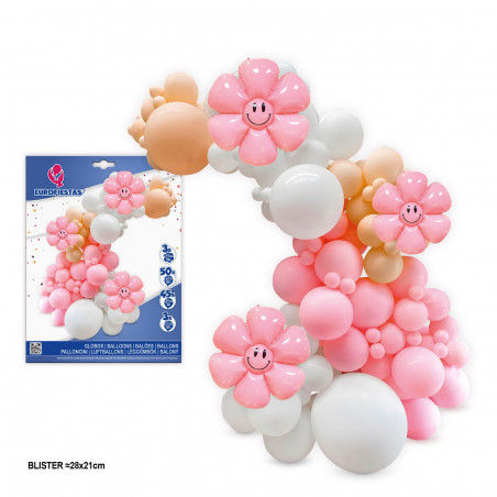 Conjunto orgânico de balões pastel e retrô com flores sorriso.
