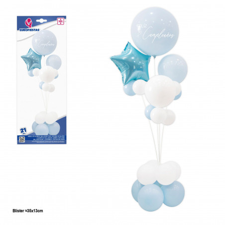 Árvore de balão de feliz aniversário com estrela azul clara