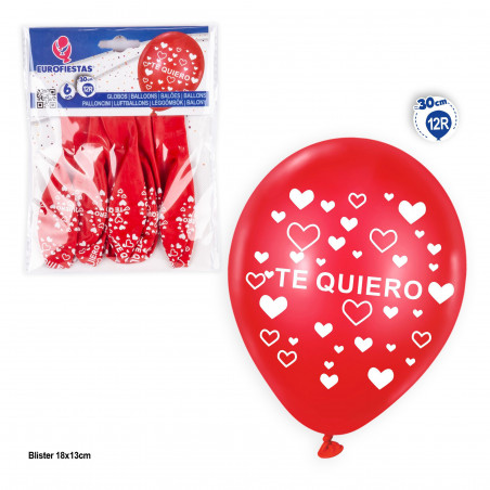 Globos 12r 6pcs vermelho impresso te quero corações brancos