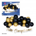 Conjunto de nuvem de balões 28pcs preto e ouro com guirlanda feliz aniversário ouro.