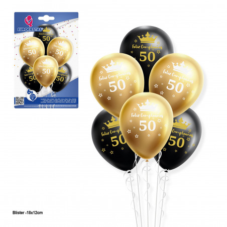 Conjunto de balões 12r 6pcs dourado e preto feliz aniversário 50