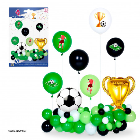 Conjunto de 41 balões de futebol copo e bola 6 suportes max 125cm
