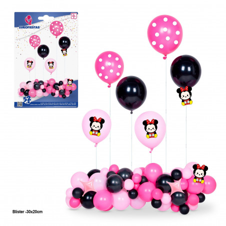 Conjunto de 52 balões de ratite fúcsia e preto 6 suportes max 125cm