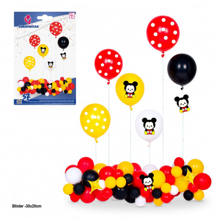Conjunto de 52 balões de rato vermelhos amarelos e pretos 6 suportes no máximo 125 cm