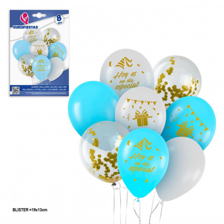 Conjunto de balões brancos azuis ltx dia especial