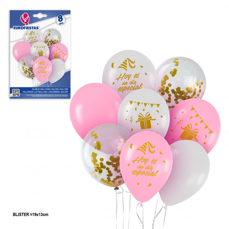 Conjunto de balões brancos rosa ltx dia especial