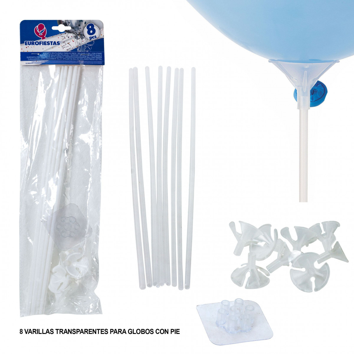 Suporte para balões com pé transparente 8pcs