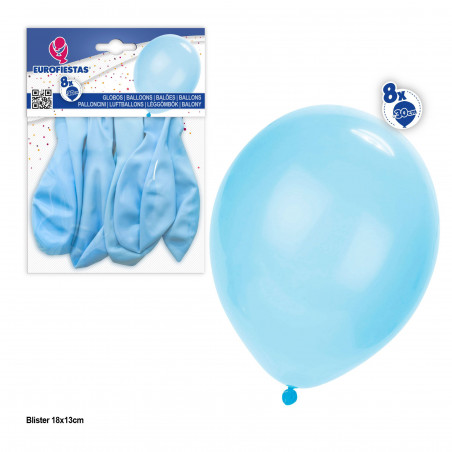 Balões 10r 8pcs azul pastel