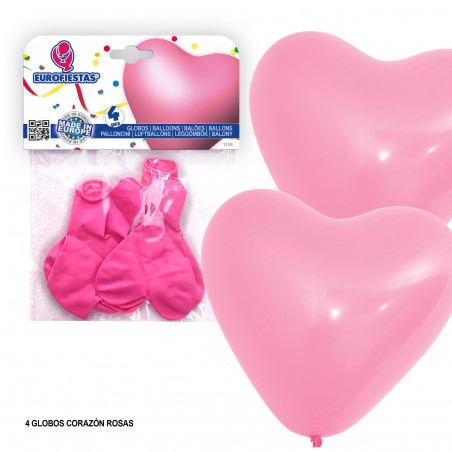 Globos coração 4 rosa