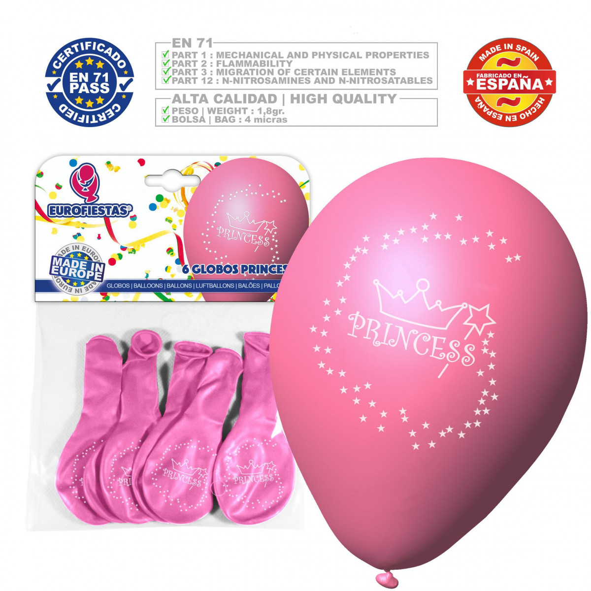 Balão cores sortidas 9r princess impresso 6 unidades