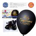 Balões negros feliz aniversário ouro