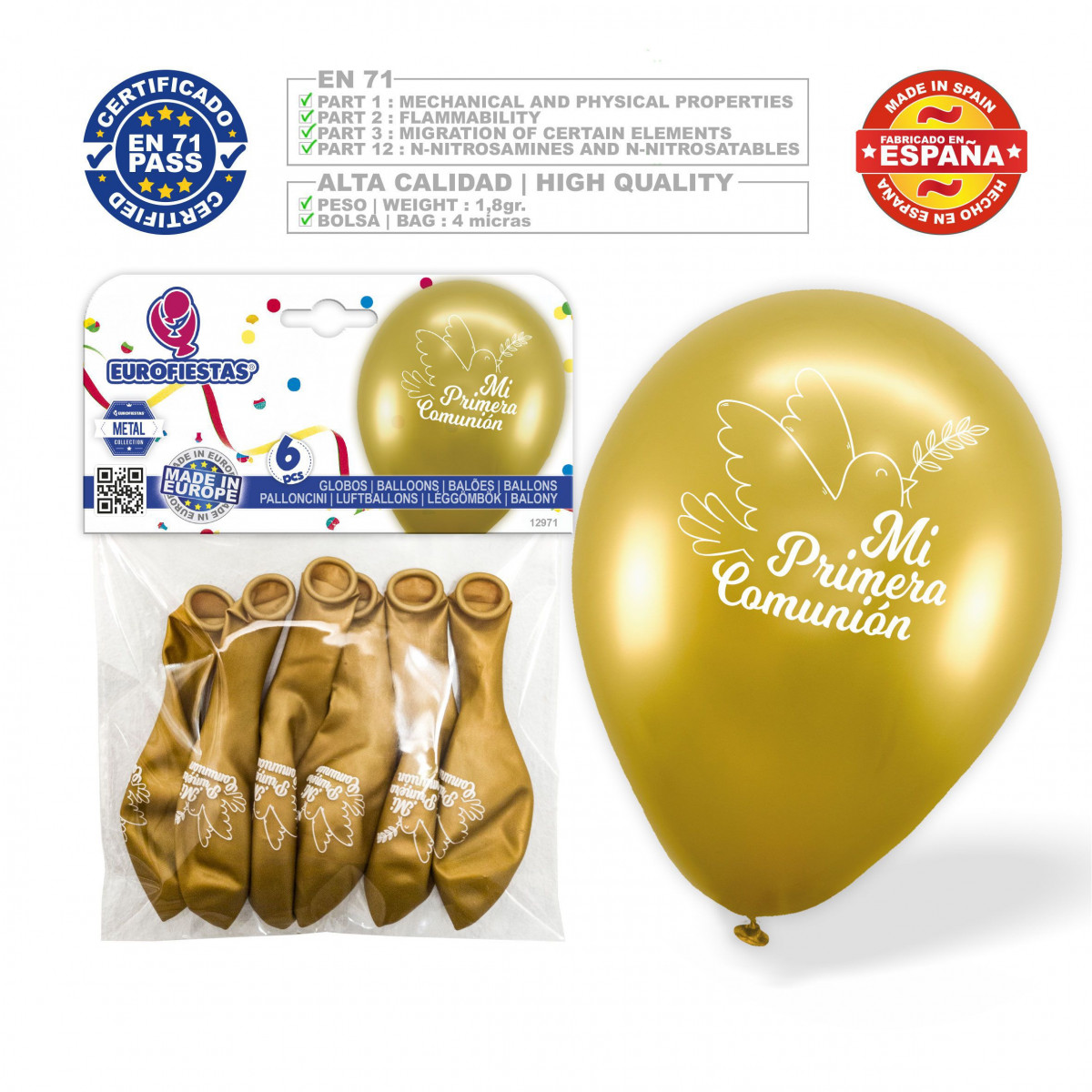 Globos 1ª comunhão pomba ouro